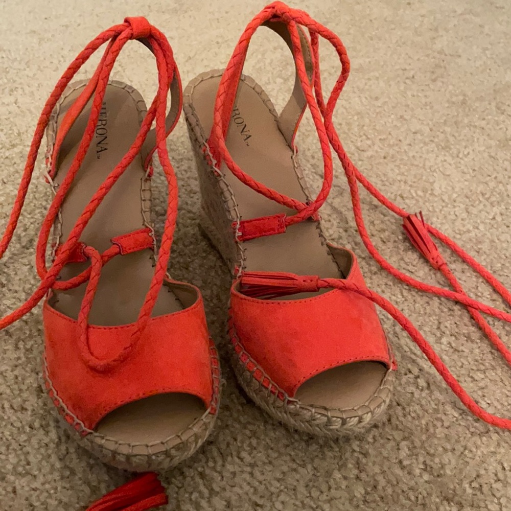 Orange open toe wedges
